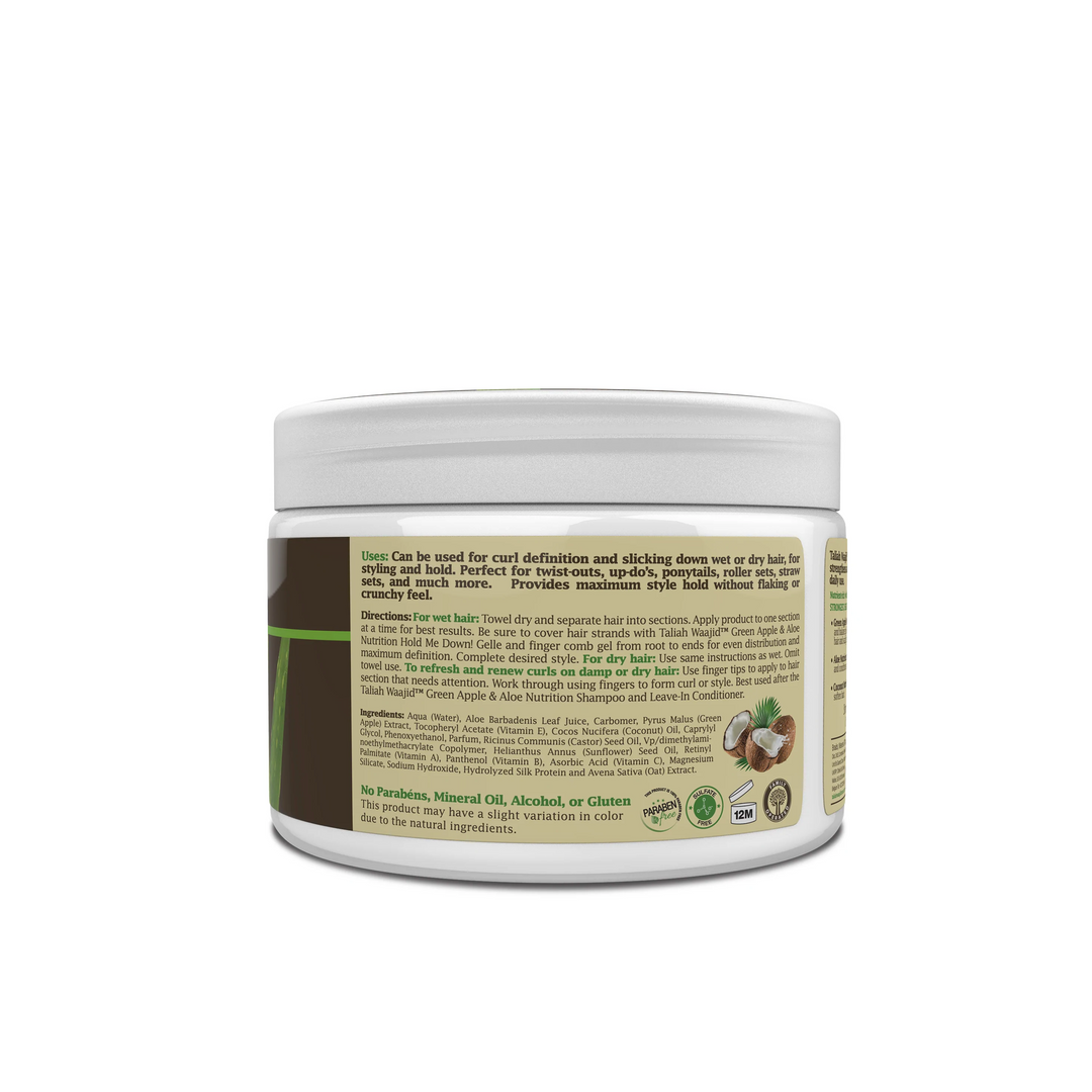 Taliah Waajid - Green Apple & Aloe Nutrition Hold Me Down! Gelle 12oz - Gel fixeur de boucles à la Pomme verte et Aloe - 355 g