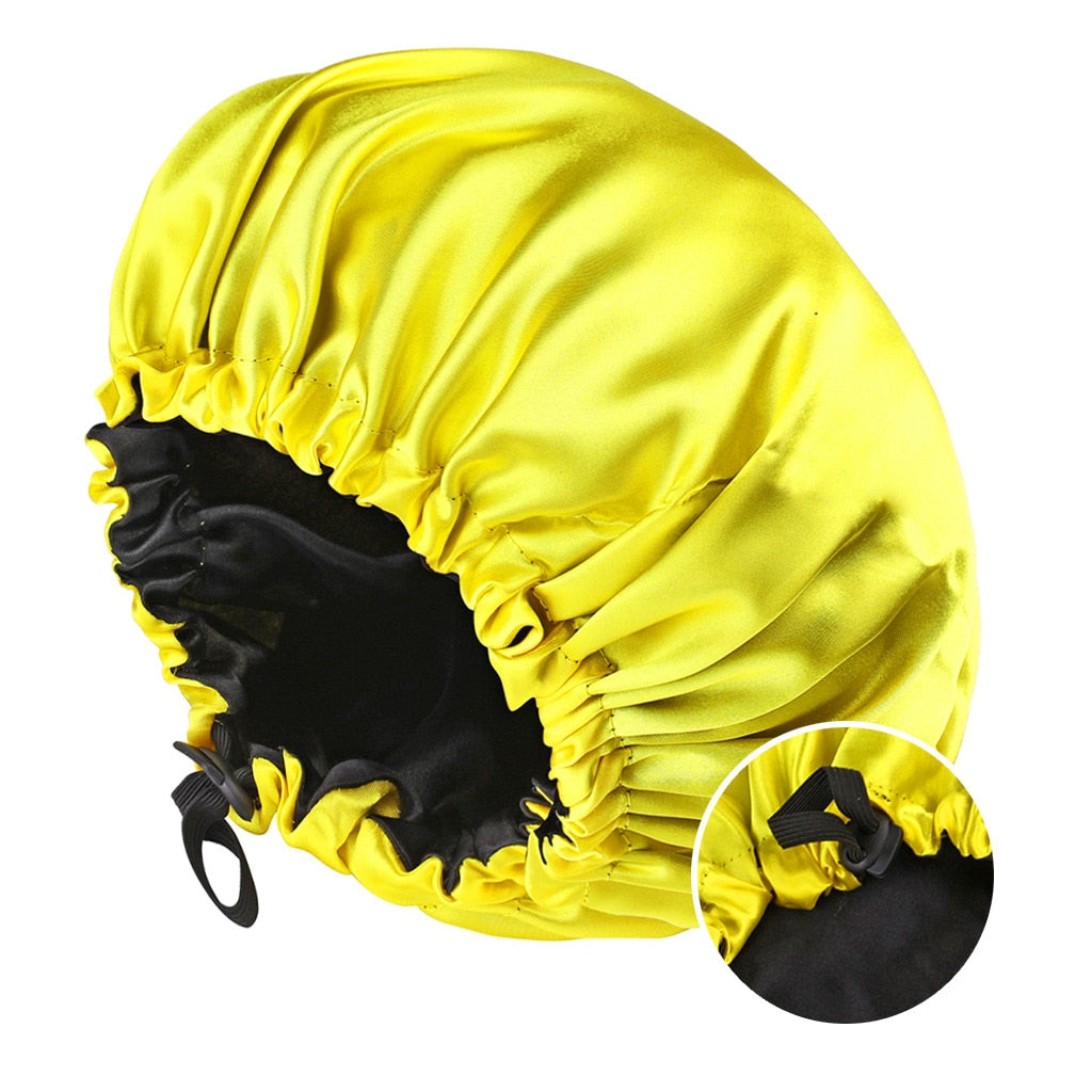 Grand bonnet réversible en Satin - Double couche -  Taille réglable - pour protéger les cheveux