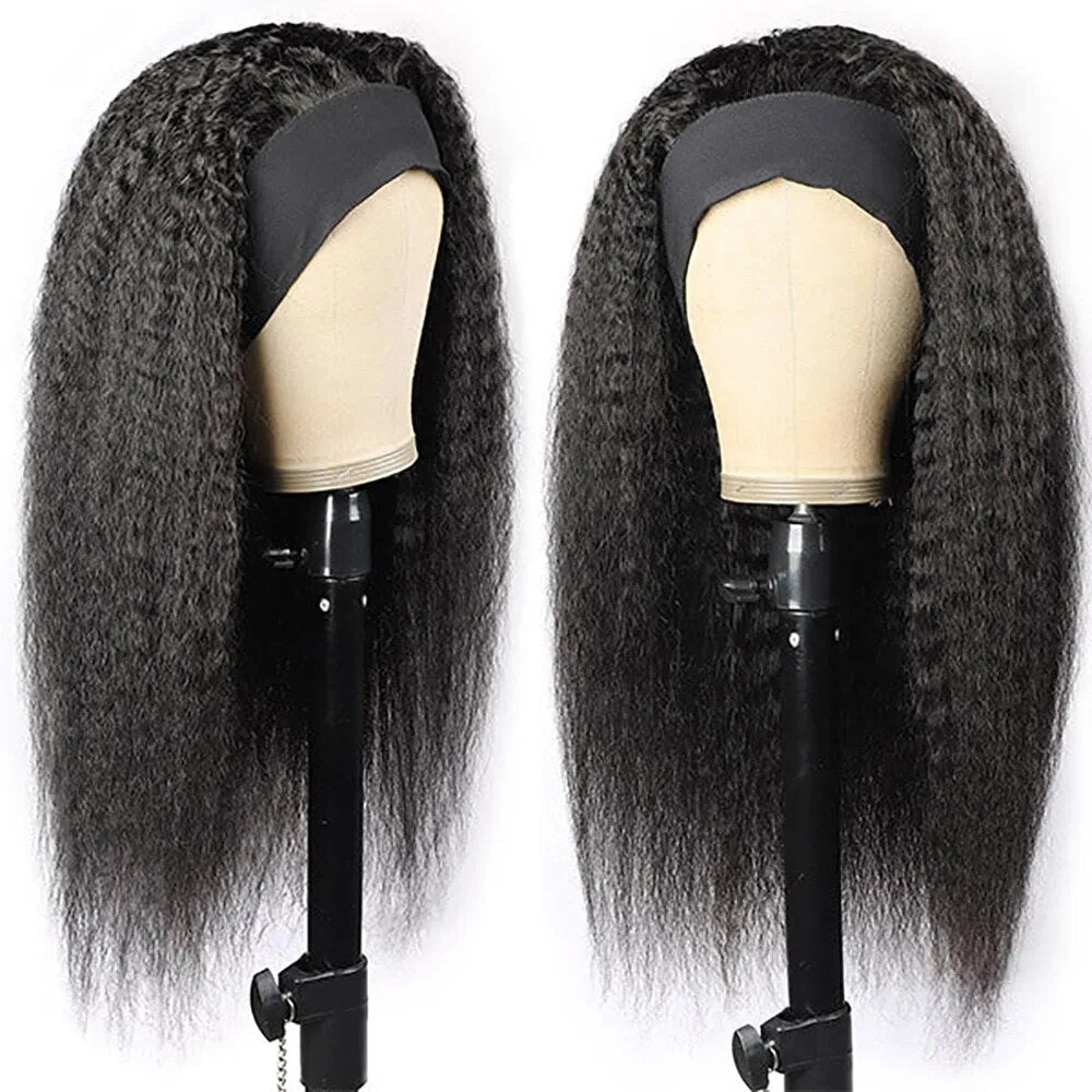 Perruque à bandeau à cheveux lisses Kinky Straight - cheveux humains brésiliens - 150% densité