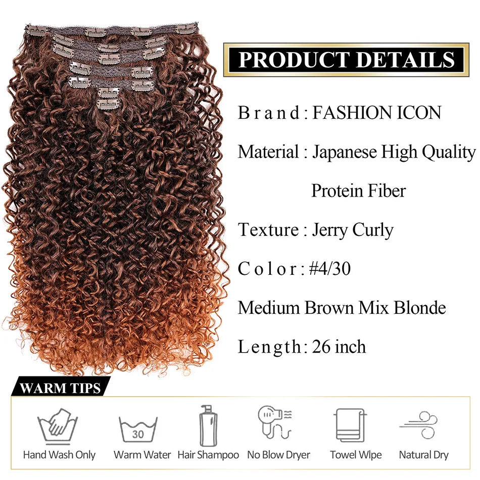 Extension de cheveux afro Kinky Curly - synthétiques à clips - 26"