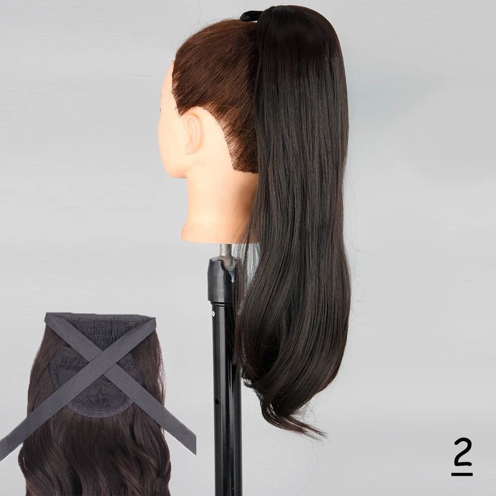 Extension postiche à cheveux longs synthétiques - queue de cheval bouclée 22inch