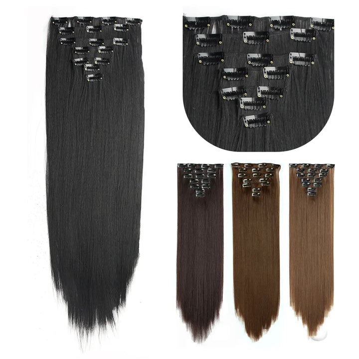 Extension de cheveux synthétiques 24 pouces à clips - 7Pcs/lot, 140g