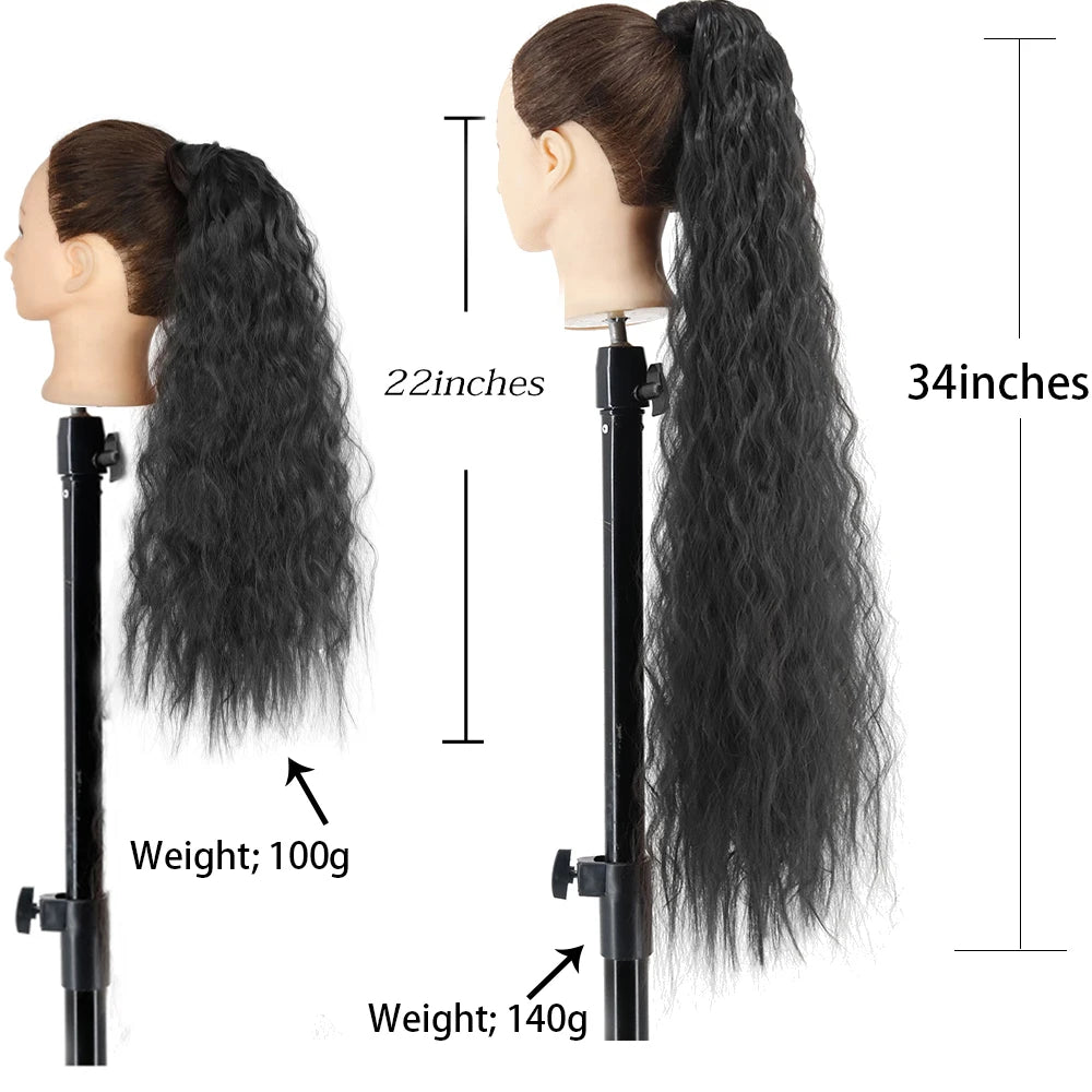 Extension postiche à cheveux longs synthétiques - queue de cheval bouclée 22inch