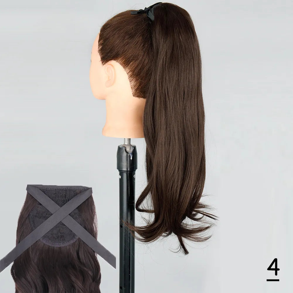 Extension postiche à cheveux longs synthétiques - queue de cheval bouclée 22inch