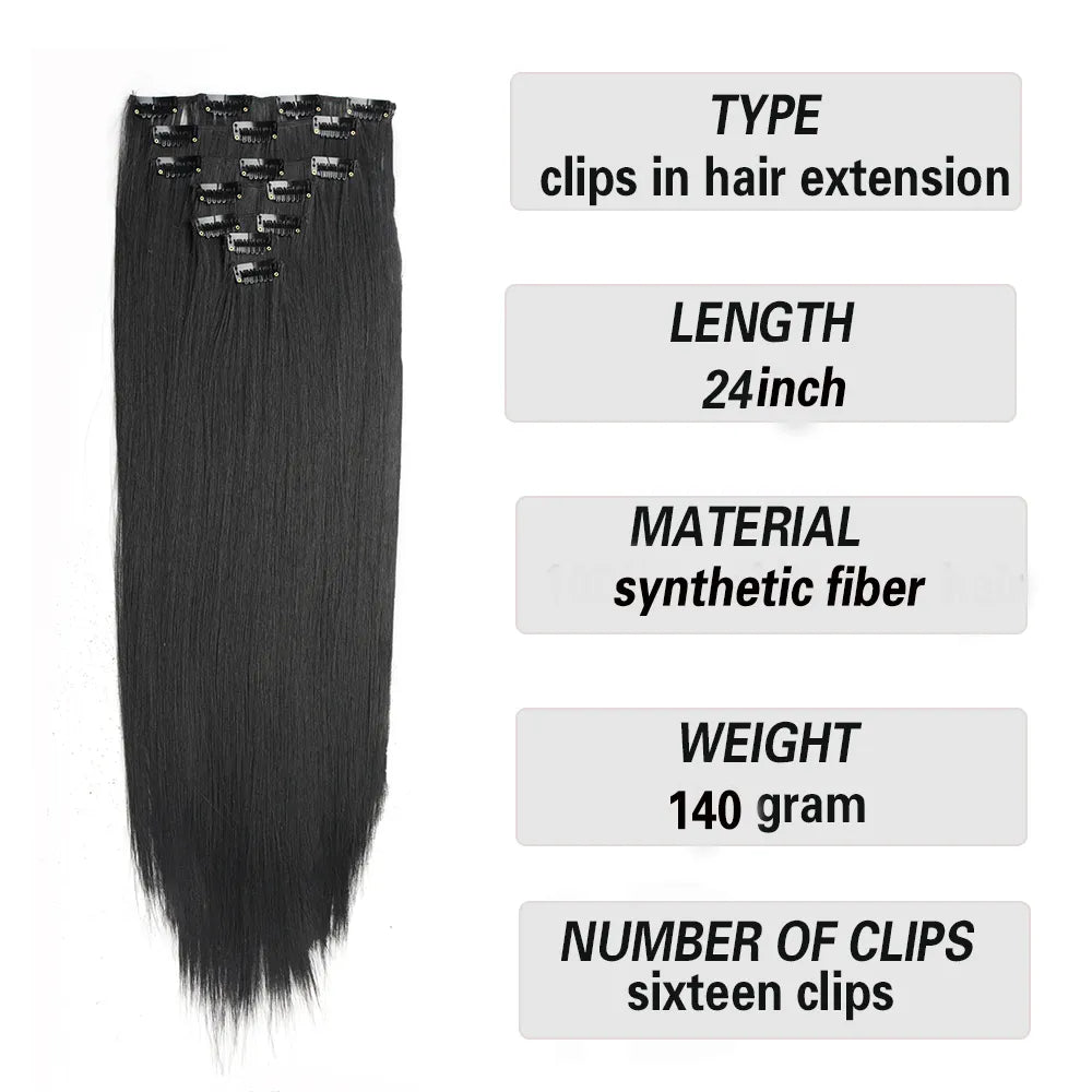 Extension de cheveux synthétiques 24 pouces à clips - 7Pcs/lot, 140g