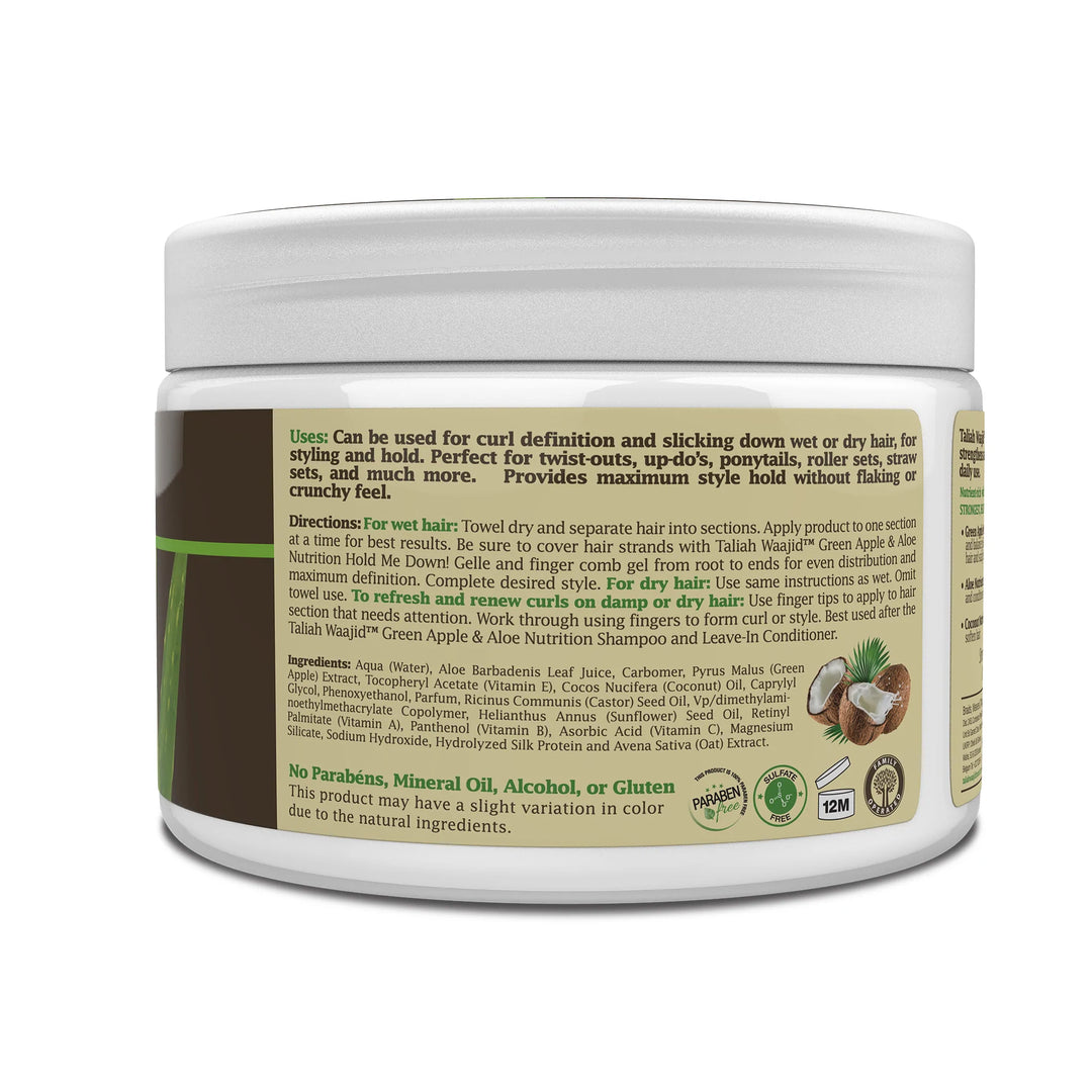 Taliah Waajid - Green Apple & Aloe Nutrition Hold Me Down! Gelle 12oz - Gel fixeur de boucles à la Pomme verte et Aloe - 355 g