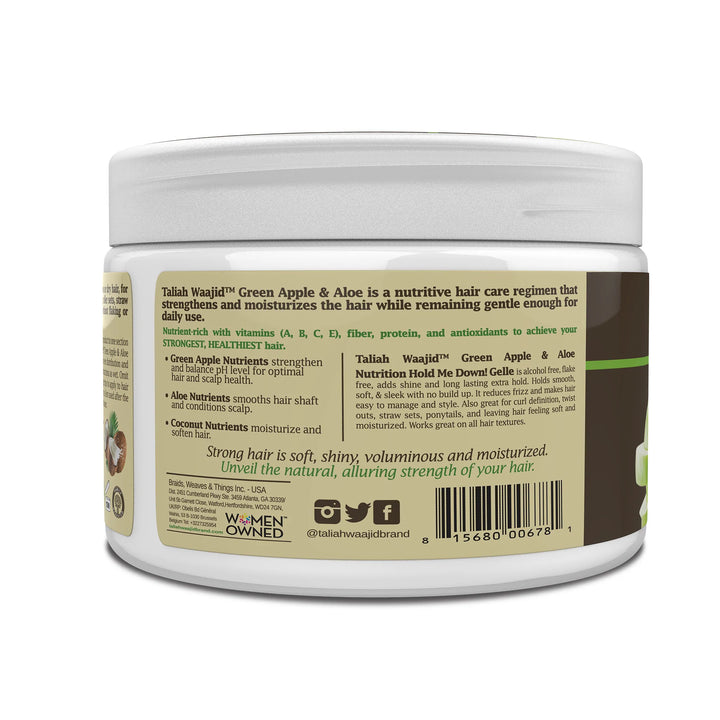 Taliah Waajid - Green Apple & Aloe Nutrition Hold Me Down! Gelle 12oz - Gel fixeur de boucles à la Pomme verte et Aloe - 355 g